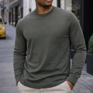 ASKET The Cotton Sweater Men Size M Short Olive Green 100% Organic Cotton‎